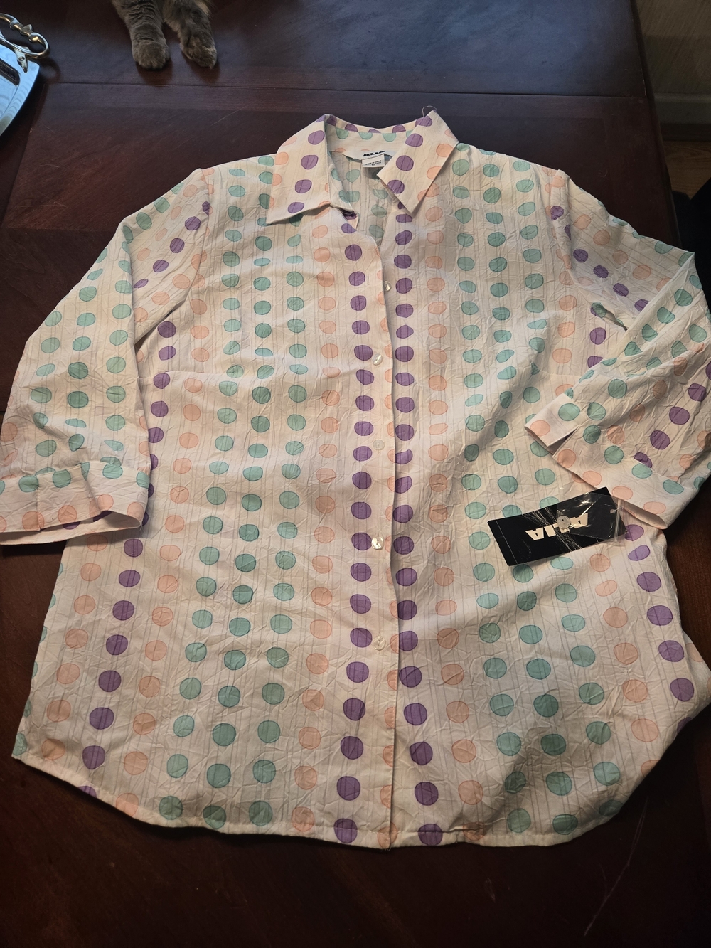 Alia Pastel Polka Dot Button-Down Shirt in Peach, Mint & Lilac